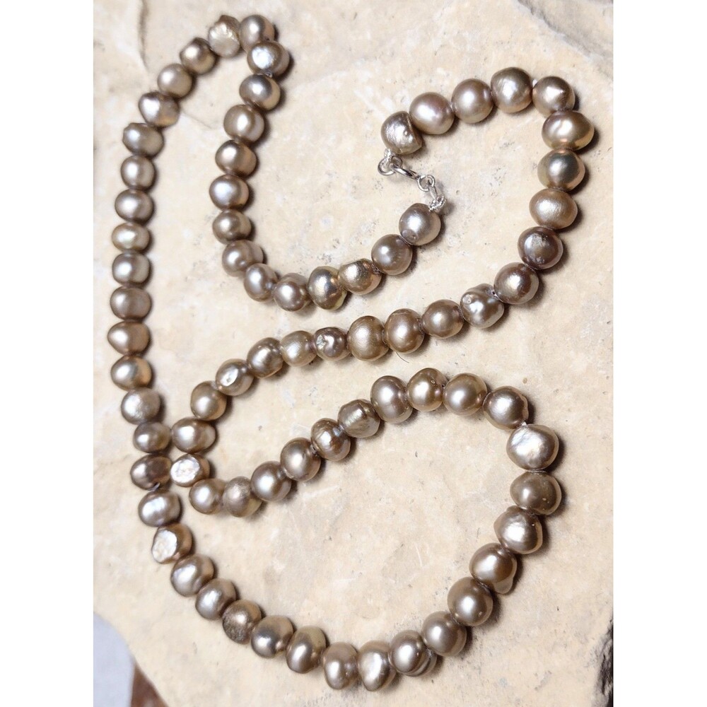 Sterling Silver Taupe Pearl Beaded Necklace 18"